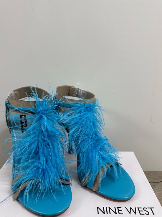 Nine West Shoes - Nine West Turquoise Feather Trim High Heel Sandals